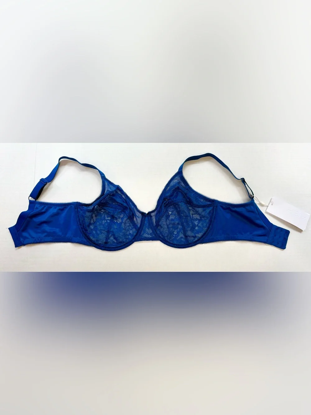NWT HSIA 34DDD 75F Blue Floral Lace Underwire Bra Unlined Sheer Lingerie